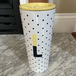 KATE SPADE - 24oz Sparks of Joy Letter L Tumbler, Yellow and Navy, NWOT